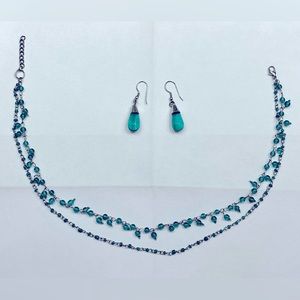 Turquoise glass bead necklace and earring set